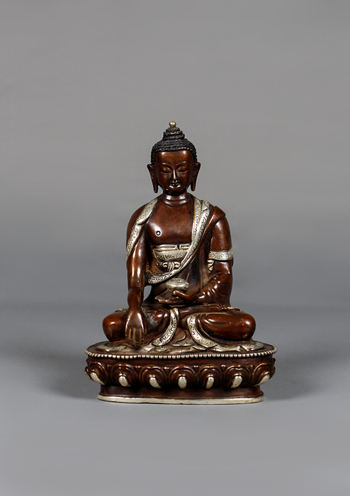 Copper Oxydized Silver Plated  Shakyamuni Buddha Statue 5.5" H