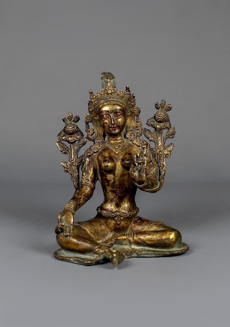 Antique Style Green Tara Statue 7"