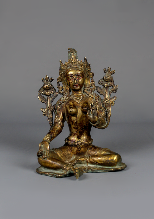 Antique Style Green Tara Statue 7"