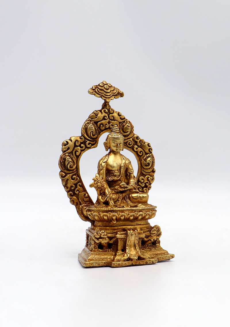 Copper Gold Electroplated Medicine Buddha Statue 3.5"H