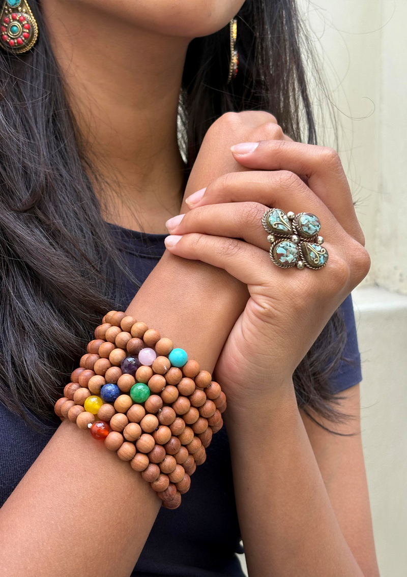 Seven Chakra Sandalwood Wrist Mala
