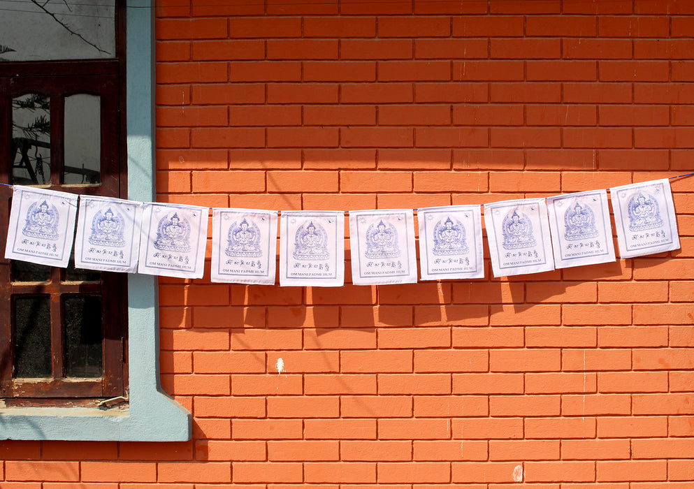 All White Chenrezig Prayer Flags