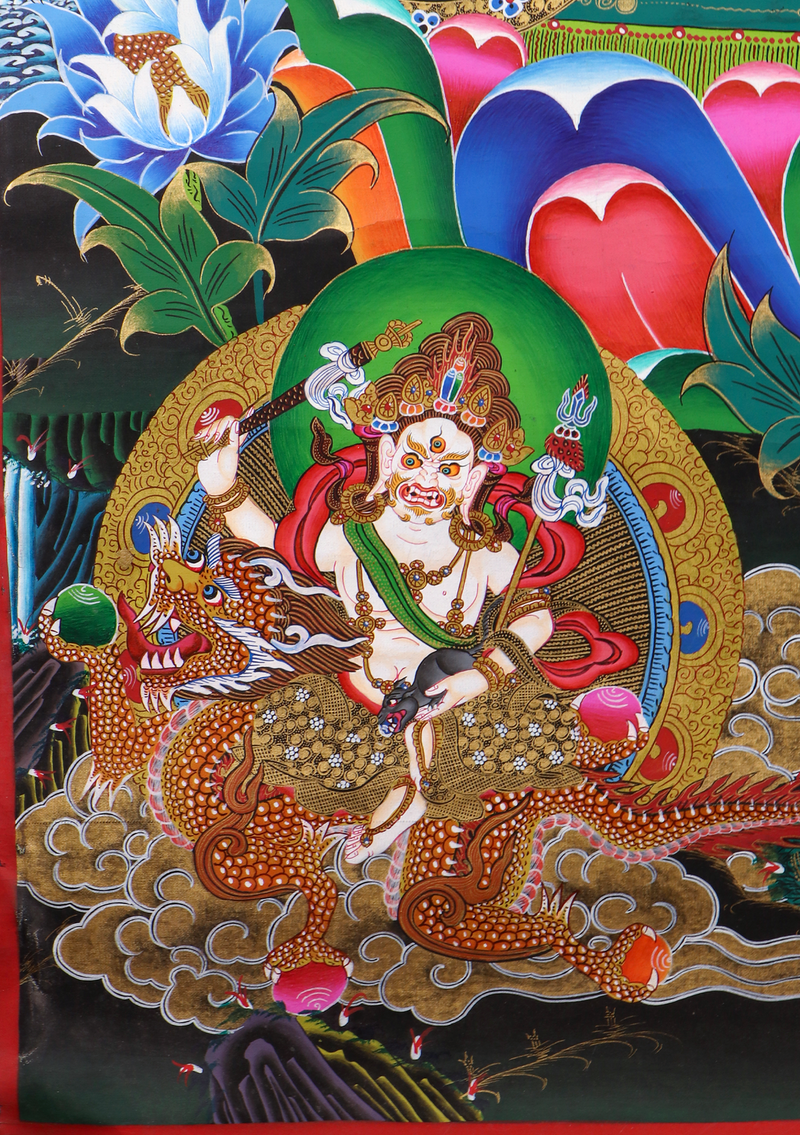 Black Gold 24 K Yellow Jambhala Thangka Painting