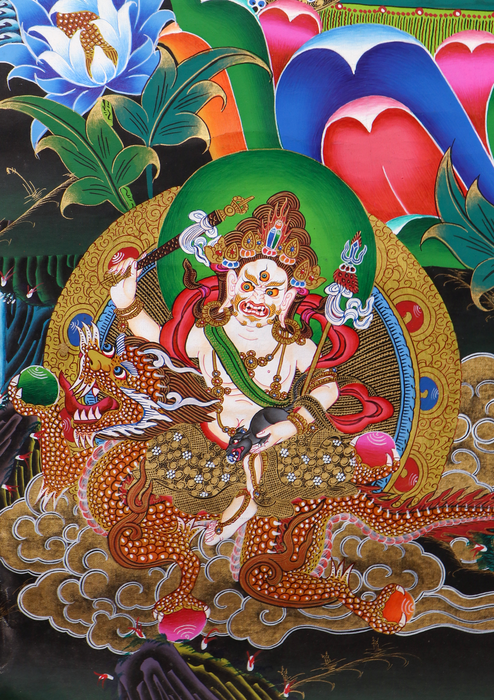 Black Gold 24 K Yellow Jambhala Thangka Painting