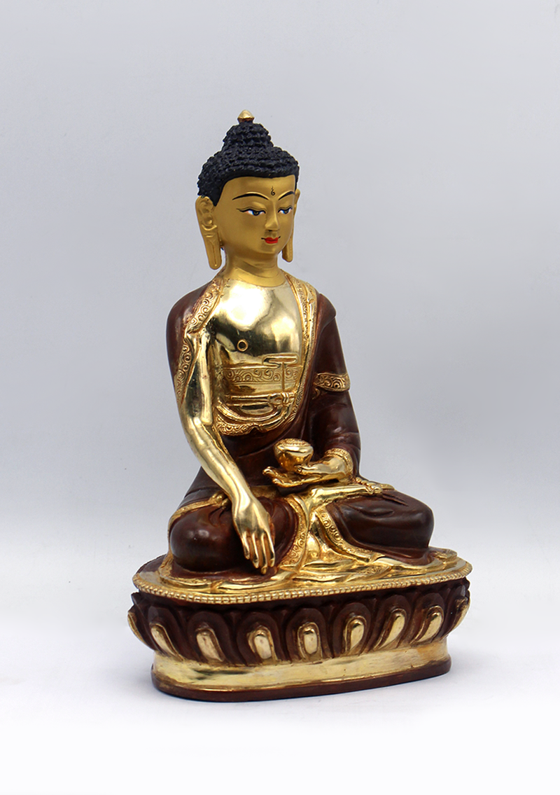 Shakymuni Buddha Gold Plated Statue 8" H