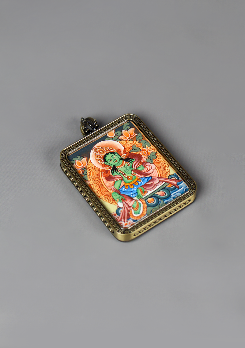Green Tara Mini  Thangka Pendant