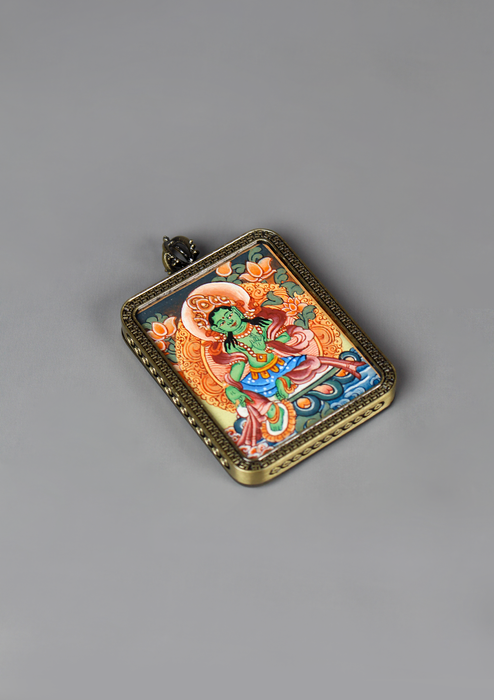 Green Tara Mini  Thangka Pendant
