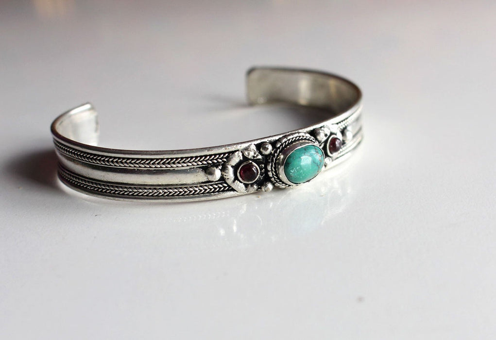Tibetan Green Turquoise Silver plated Bracelet