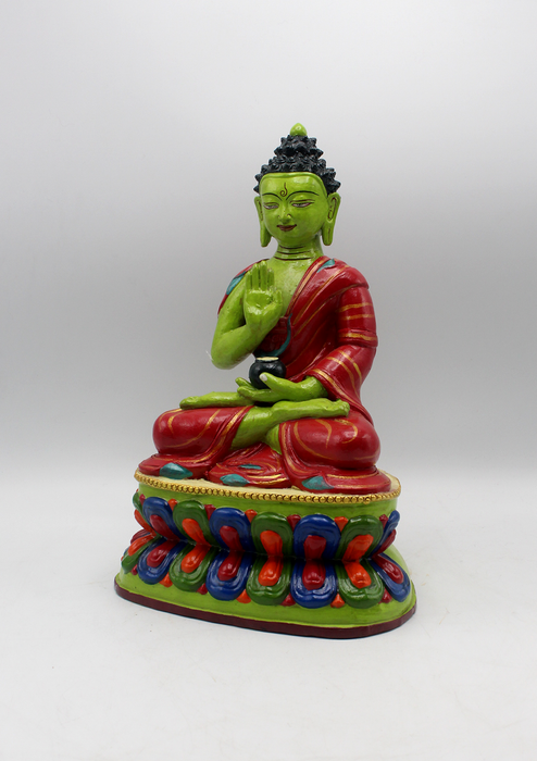 Handpainted Ceramic Amoghsiddhi Buddha Statue 12"H