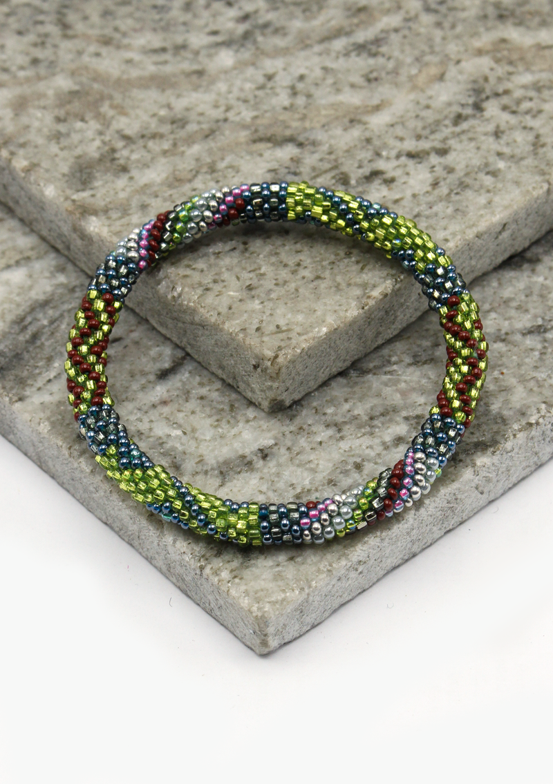 Bright Green Roll on Beads Bracelet