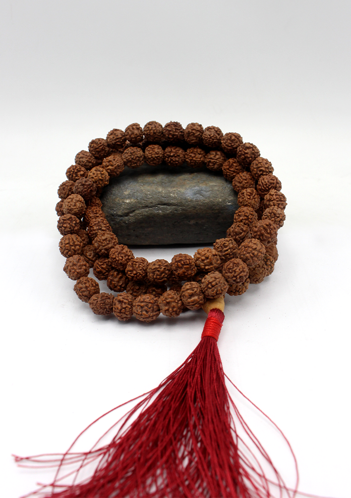 Rudraksha Beads Prayer Mala with Red Tassel