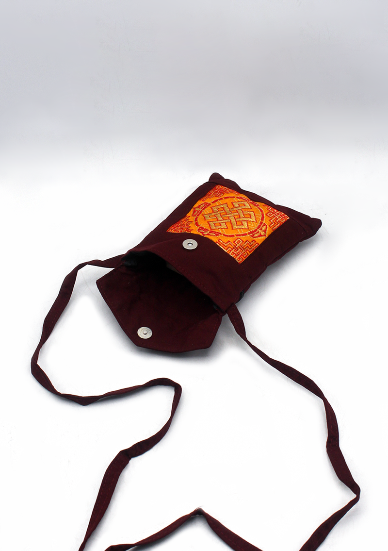 Embroidered Endless Knot Shoulder Pouch Bag