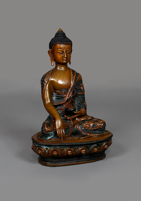 Copper Oxidized Fine Carving Shakyamuni Buddha Statue 8"H