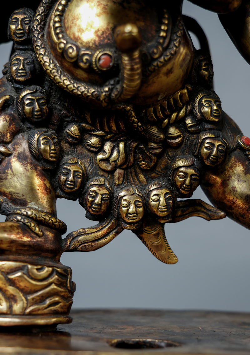 Masterpiece Antique Style Six Armed Mahakala with Ganesh Statue 17" H