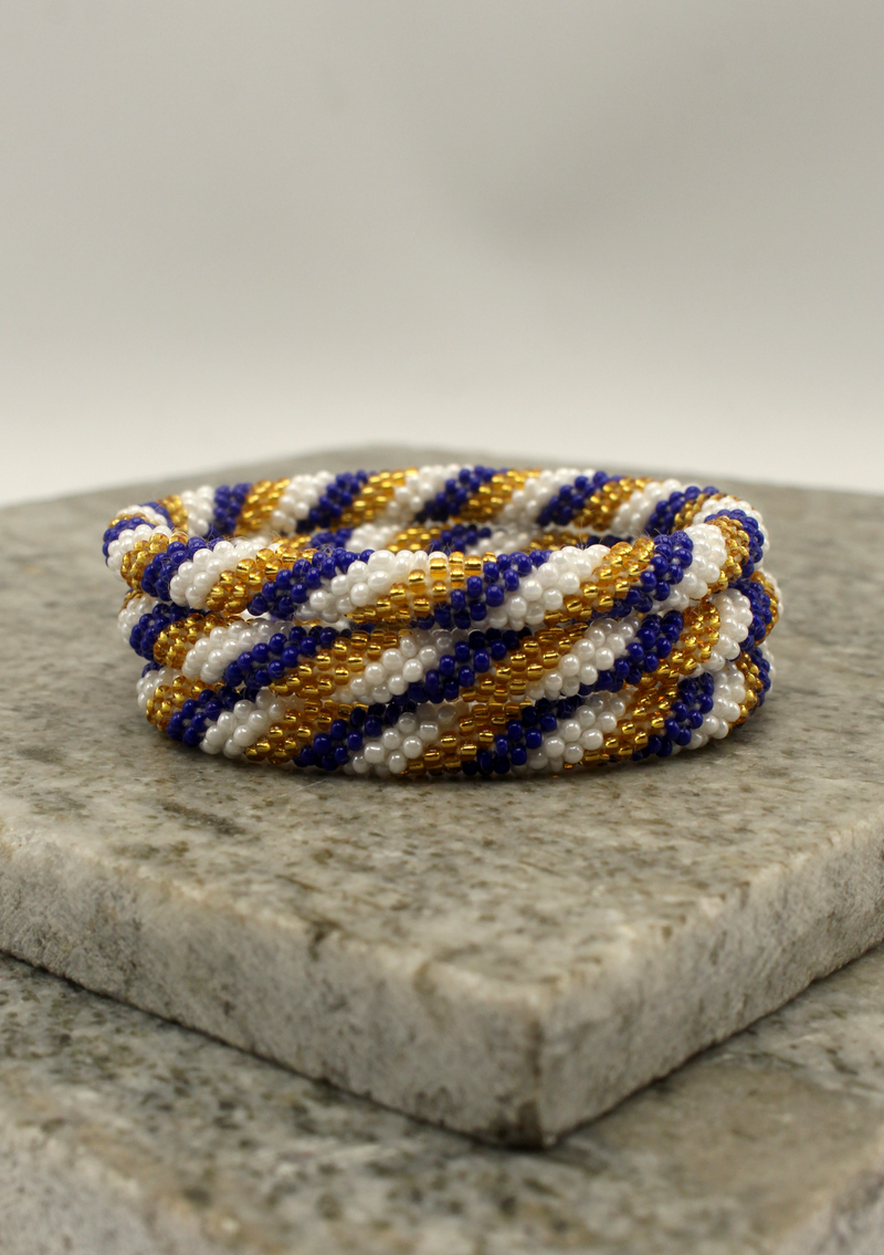 Golden Blue Spiral  Roll on Beads Bracelet