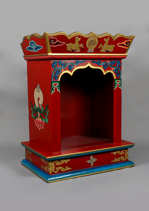 Handpainted Tibetan Wooden Shrine Box Table with Drawer