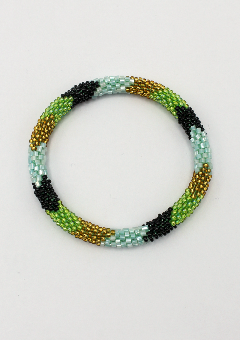 Blue Gold Stripe Reef Roll on Beads Bracelet