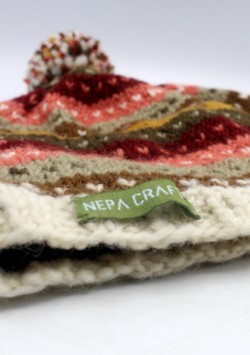 Pink and White Multicolored  Love Sherpa Pom Pom Beanie