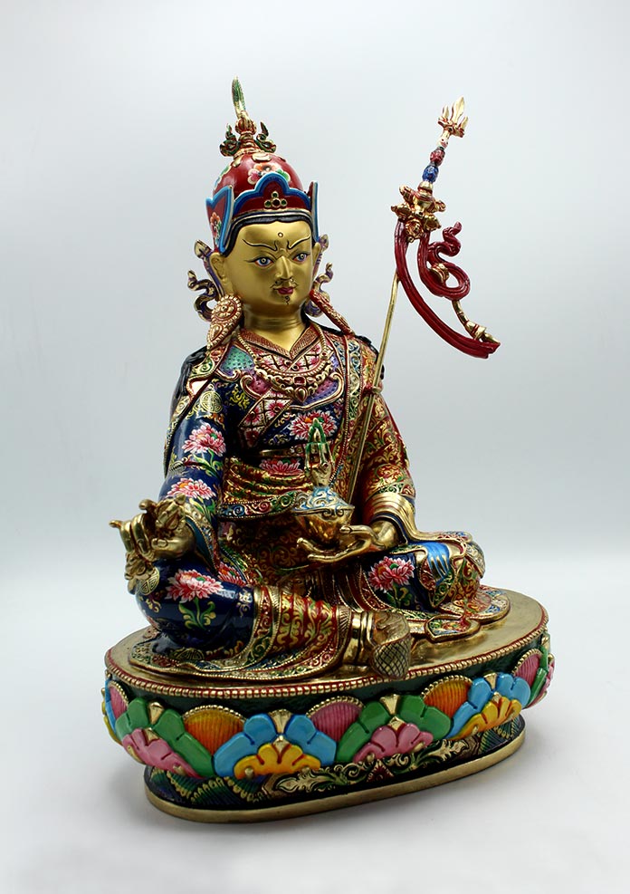Majestic Hand Painted Guru Padmasambhava Gold Plated Statue