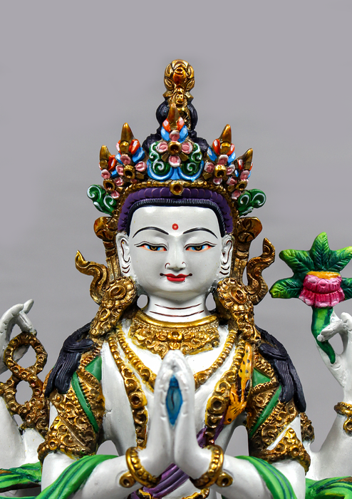 Partly Gold Gilded Handpainted Chenrezig Statue