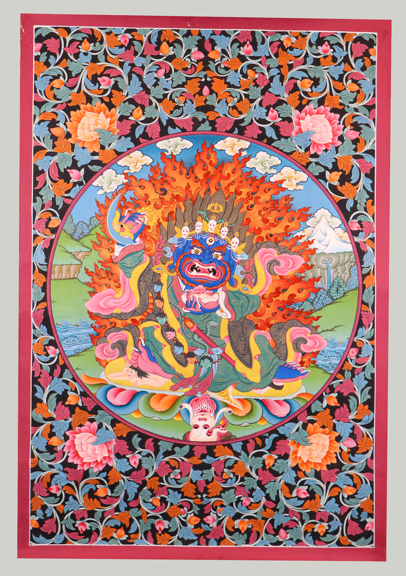 Mahakala  Thangka Painting Blue Background