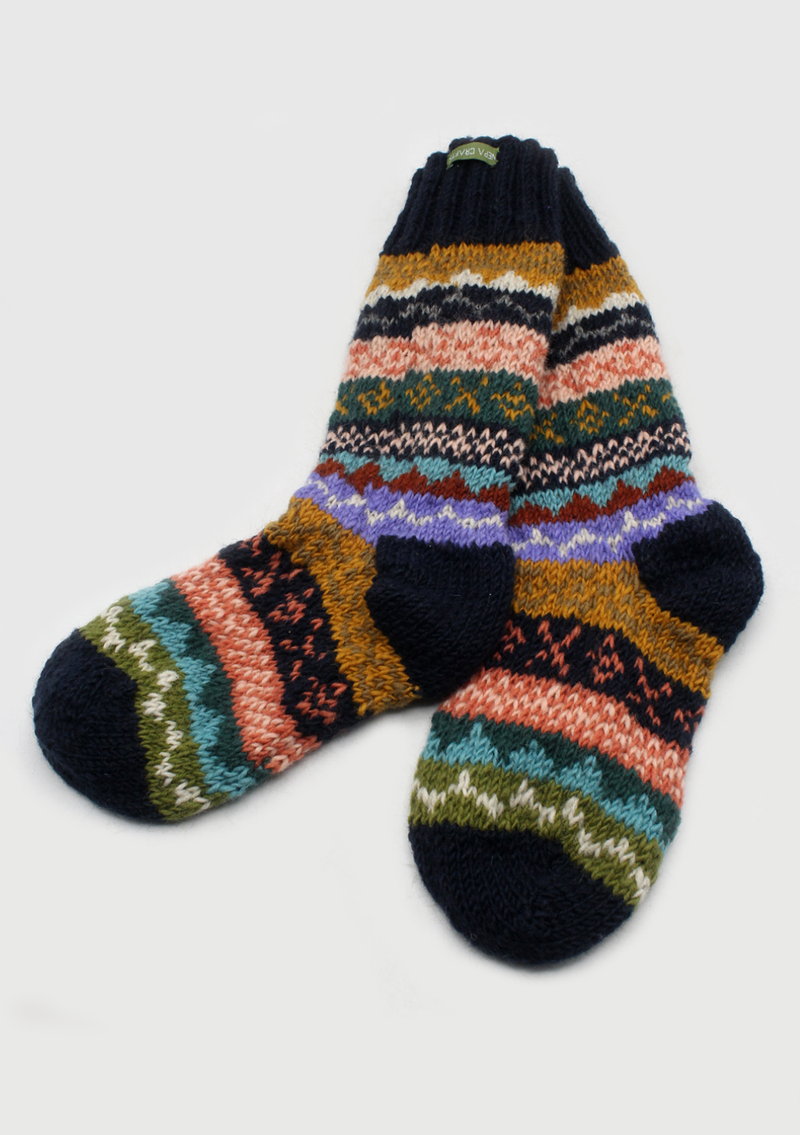 Dark Navy Blue  Multicolor Woolen Knee High Socks