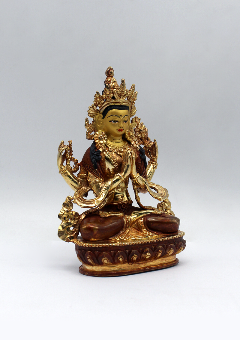 Partly Gold Plated Chenrezig Statue 5.5" H