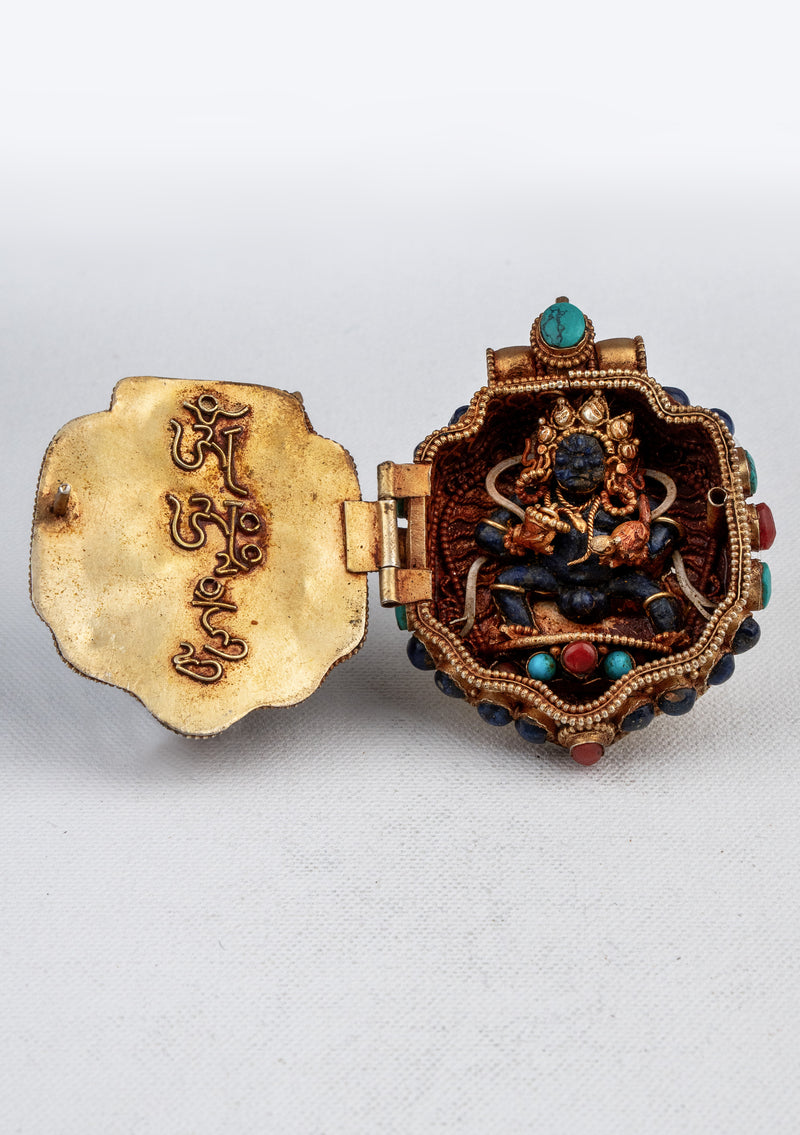 925 Silver Tibetan Ghau with Gold Plating - Red & Black Dzambhala