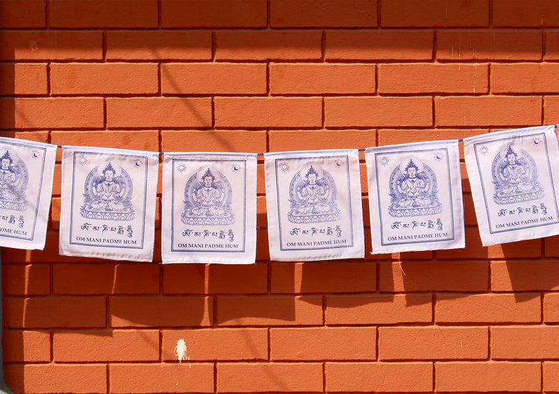 All White Chenrezig Prayer Flags