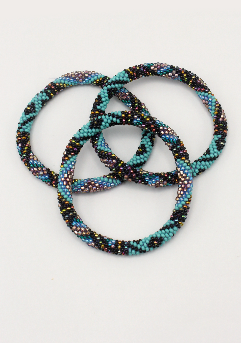 Turquoise Blue Red Indian Roll on Beads Bracelet