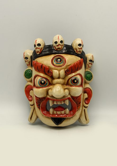 Hawar Mask Handcarved and HandPainted Wooden Bhairab Wall Hanging Mask - White ...