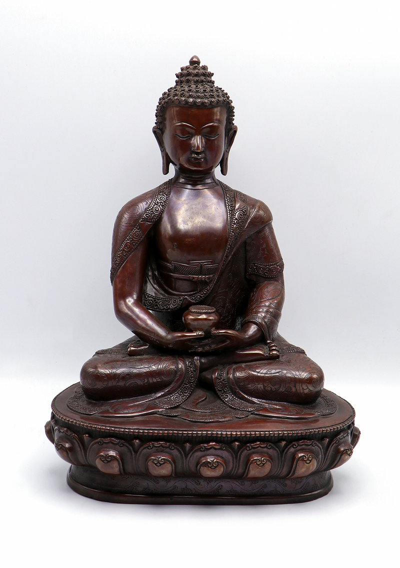 Copper Oxidized Amitabha Buddha Statue 13"H
