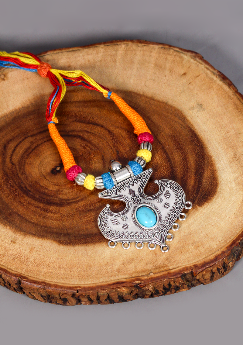 Elegant White Metal Tribal Style Pendant with Stone from Nepal