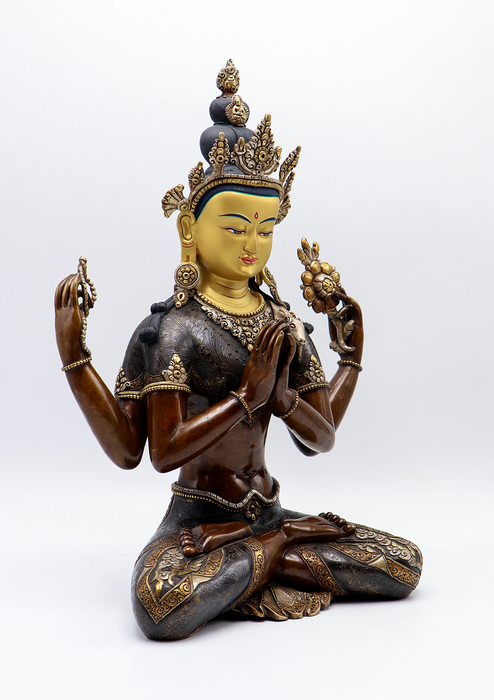 Maserarts Copper Oxidize Silver Ornaments Chenrezig Statue 15"H