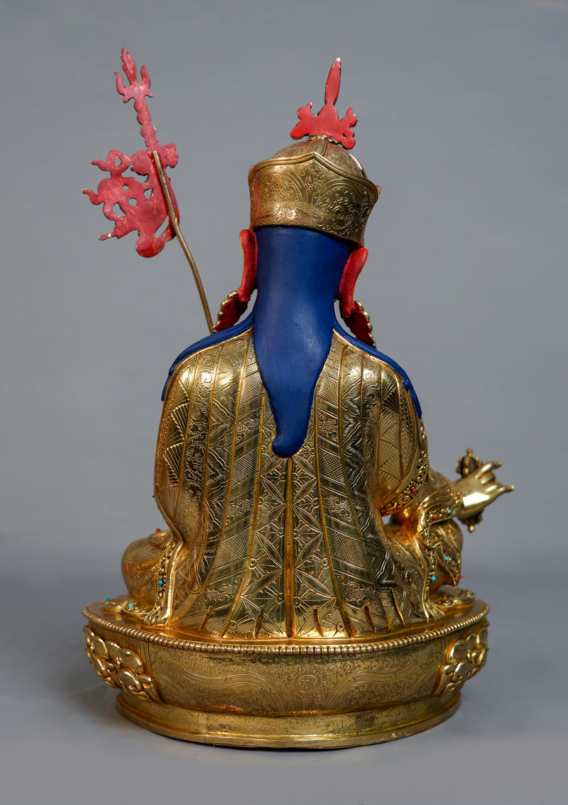 Masterpiece Fully Gold Plated Guru Rinpoche (Padmasambhava) Statue – Sacred Tibetan Buddhist Art | 14” H