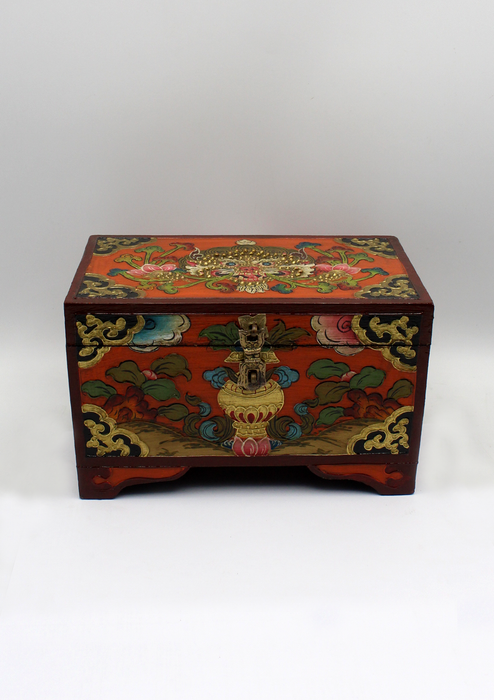 Handpainted Tibetan Cheppu Wooden Orange  Box -Large