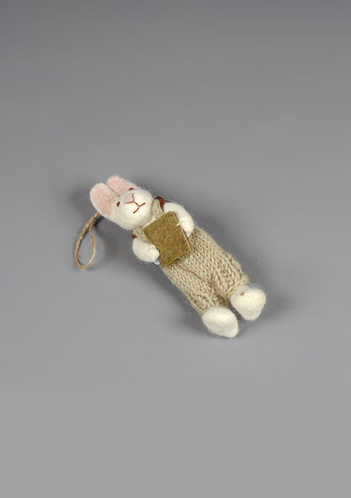 Felt Rabbit Hanging Decoration with Knitted Outfit, Book & School Bag – Fair Trade Handmade