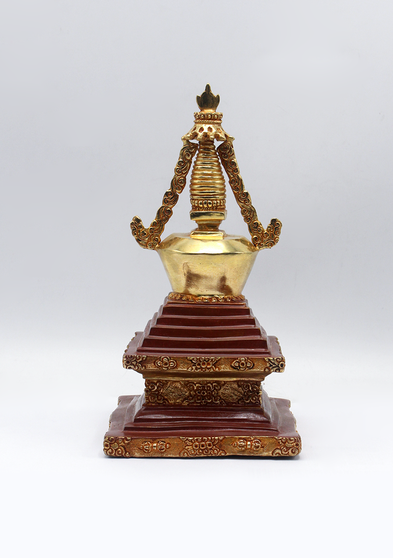 Partly Gold-Plated Stupa Chorten 8.5" H