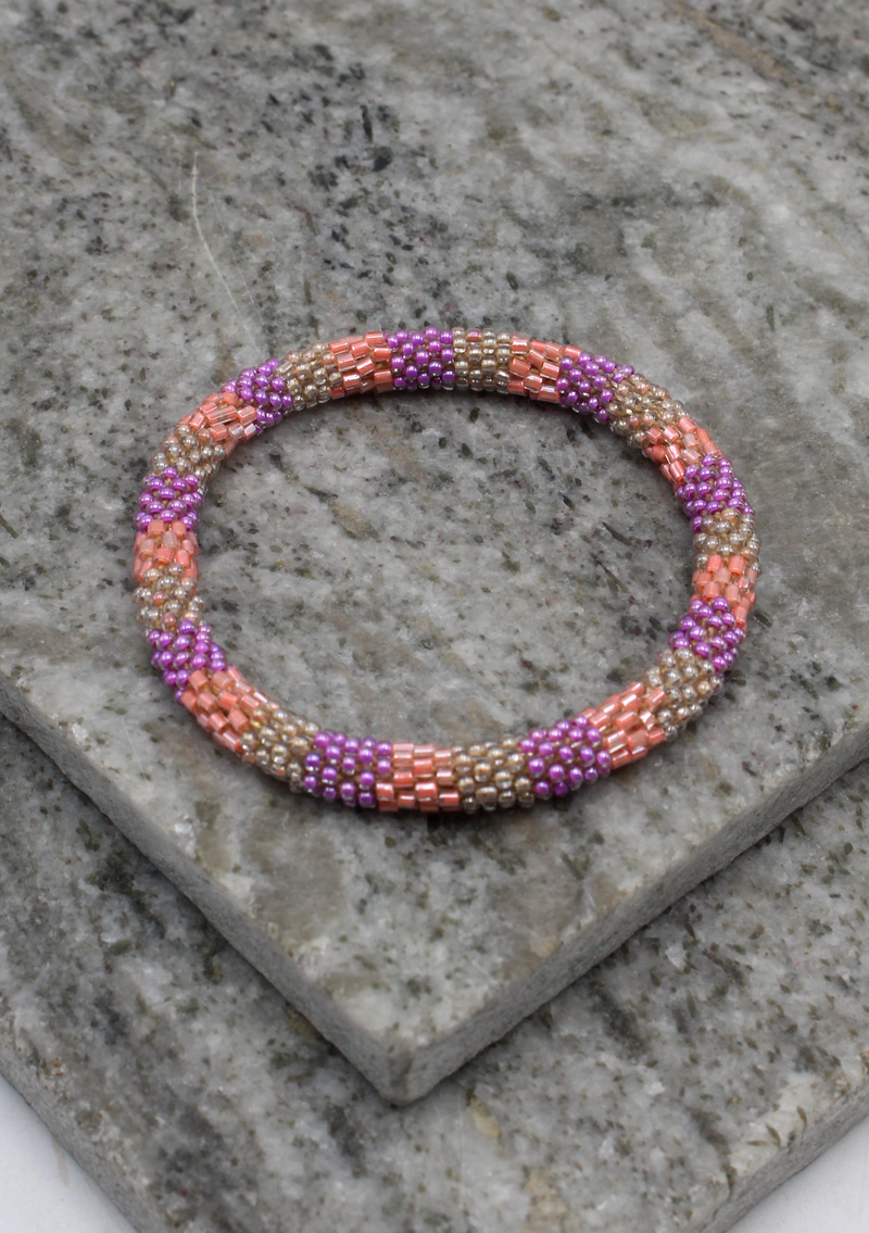 Rose Pink Purple Nepalese Roll on Beads Bracelet