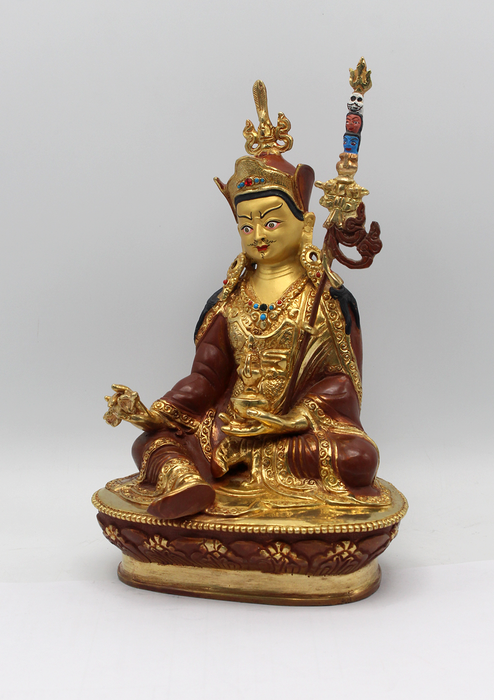 Partly Gold Plated Copper Guru Padmasambhava Statue 8"H