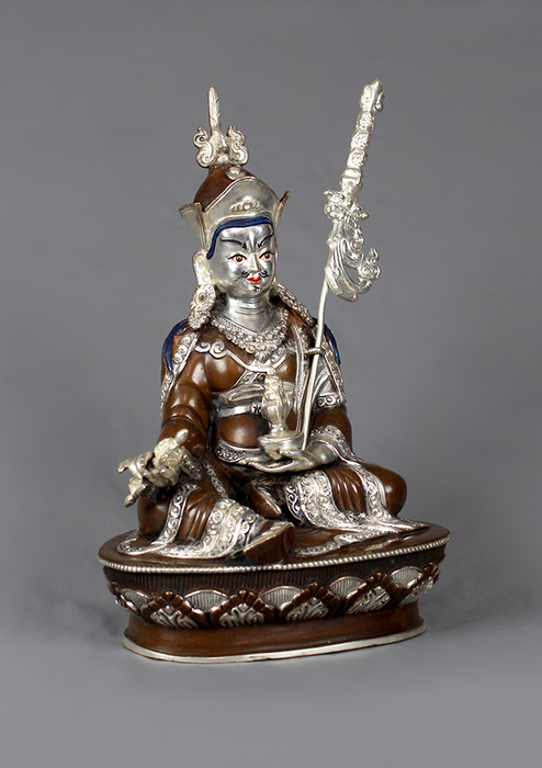 Guru Padmasambhava  Silverplated  Copper Statue 9" H