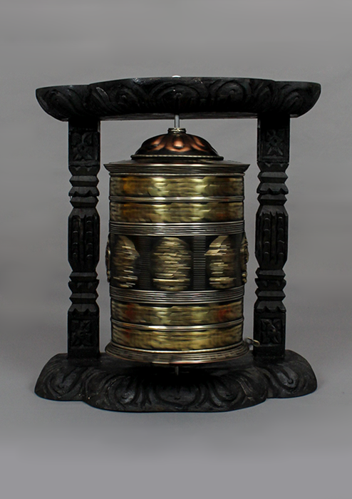 Wall Hanging Single Prayer Wheel With Mantra Carvings