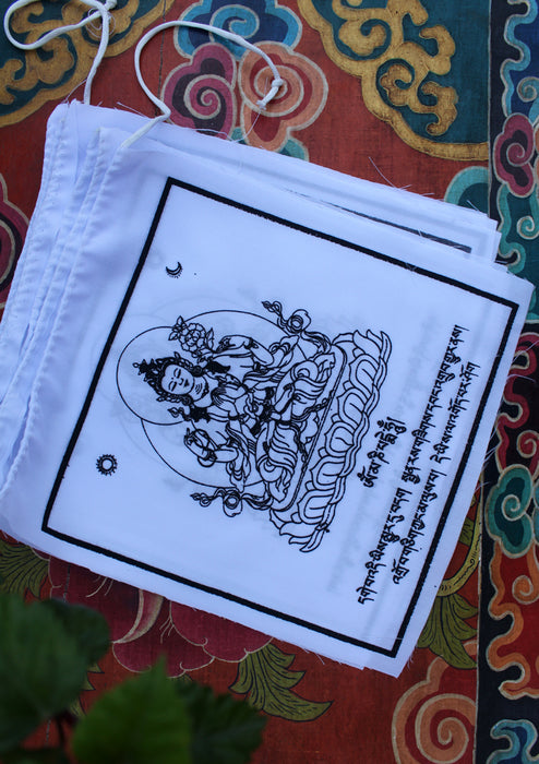 All White Chenrezig Poly-Cotton Belnd Prayer Flags