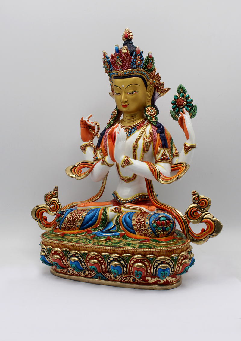 Hand-Painted Masterpiece Chenrezig Statue 13" H