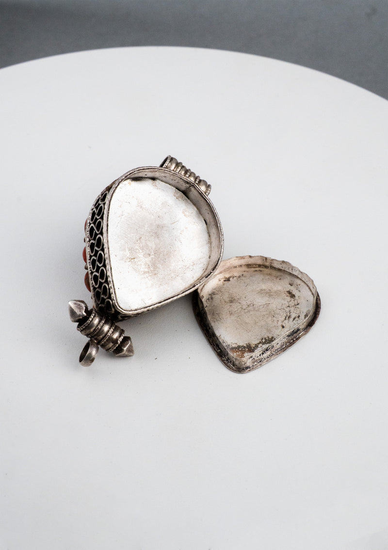 925 Silver Tibetan Ghau with Coral and Lapis Lazuli Stone Inlay
