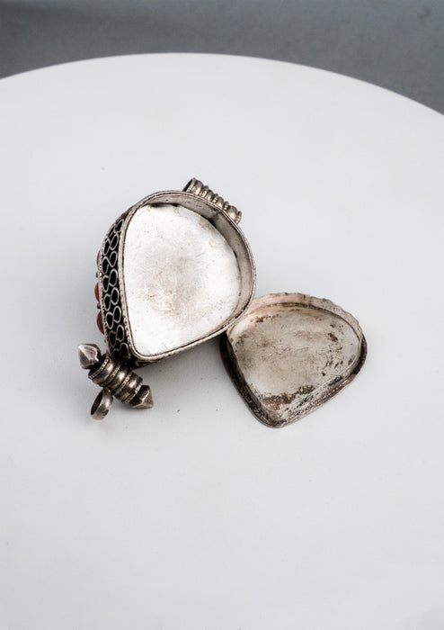 925 Silver Tibetan Ghau with Coral and Lapis Lazuli Stone Inlay