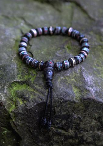 Black Bone Inlaid Wrist Mala
