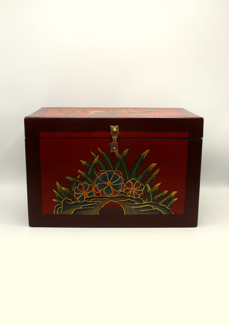 Handpainted Tibetan Lotus Wooden Box- Extra Large