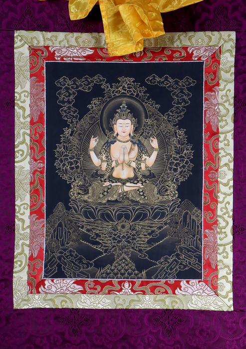 Chenrezig Brocade Thangka Painting