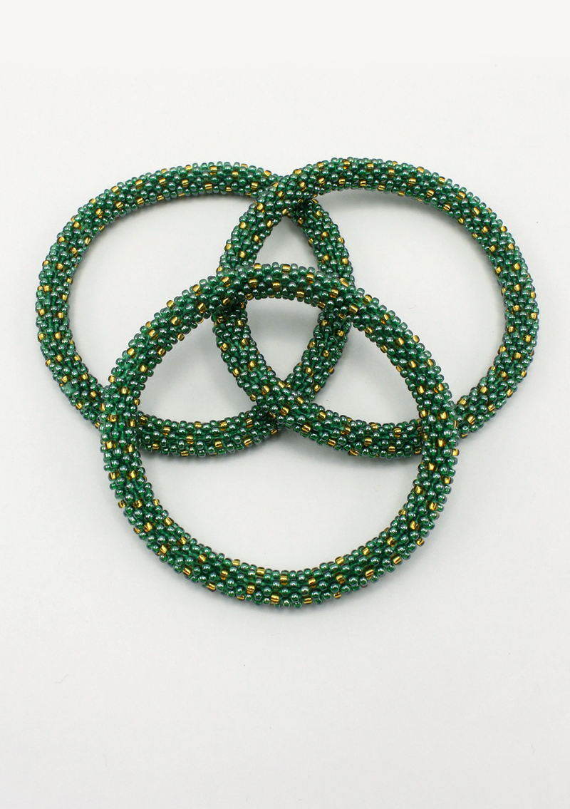 Green Gold Roll on Beads Bracelet